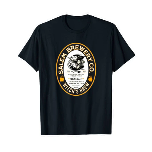 Salem Witch's Brewery Co. Label Halloween Costume Witch's Wicked Brew Halloween Brewery Label Cauldron Potion T-Shirt
