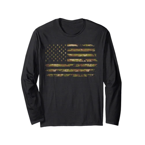 The Patriotic American Co. Camo American Flag USA Camouflage Men Boys Women Girls Kids Long Sleeve T-Shirt