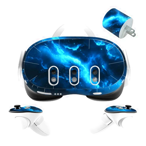 VRUIVR VR Headset Galaxy Helmet Skin and Accessories Stickers Kit Compatible with Quest 3 Skin Vinyl Protective Cover Decal Compatible with Oculus Quest 3 (Blue Galaxy)