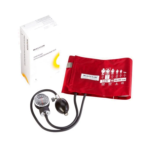 McKesson Aneroid Sphygmomanometer – Manual Blood Pressure Cuff Monitor with Carrying Case, Cuff 34-50 cm, Burgundy, 1 Count