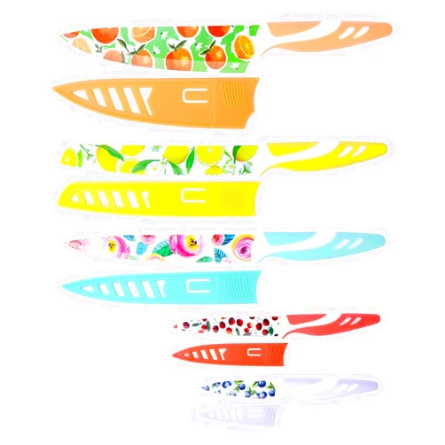 UPTRUST Knife Set, 10-piece Stainless Steel Kitchen Knife Set Nonstick Coated with 5 Blade Guard, Multicolored Fruit Knives, Pioneer Woman Knife Set