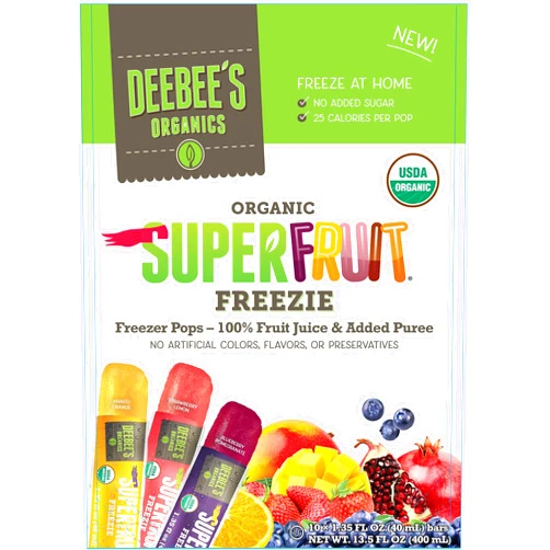 Deebee's 100% Organics Super Fruit Freezie Frozen Juice Bars - Grape, Strawberry and Tropical Fruit Popsicles - Nut, Gluten and Dairy-Free, No Added Sugars - Vegan,Kosher and Non-GMO 30 Pack, Colorful, Organic, 40.5 Fl Oz