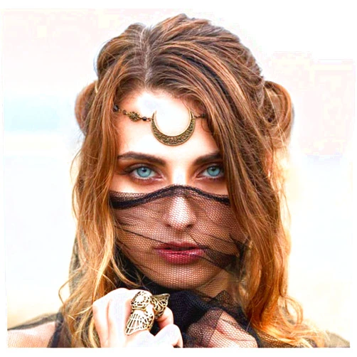 Cathercing Viking Crystal Head Chain Moon Head Chain Halloween Circlet Headpiece Crescent Moon Forehead Chain Crystal Headband Prom Hair Jewelry for Women and Girls (copper)