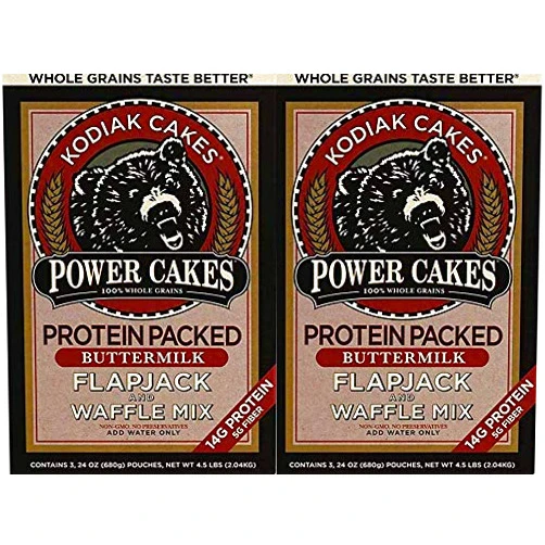 Kodiak Cakes Power Cakes: Flapjack and Waffle Mix Whole Grain Buttermilk Value Size 2 x 4.5 lbs Boxes (Six 24 Ounce Pouches Total)