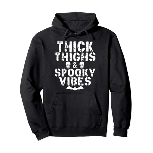 Generic Thick Thighs And Spooky Vibes Scary Halloween Skull Costume Pullover Hoodie