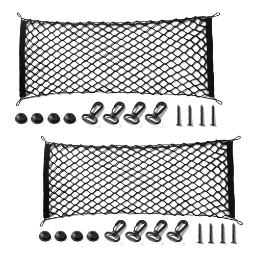 Amiss 2 Packs Cargo Net Stretchable, Adjustable Elastic Trunk Storage Net with Hook for SUVs, Cars and Trucks (35.4x15.8 Inch)