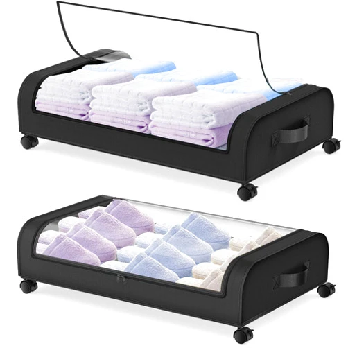 SUYUDSM Under Bed Storage, 2 Pack Under Bed Shoe Organizer Under the Bed Storage Containers with Wheels for Clothes Blankets Shoes Bedding