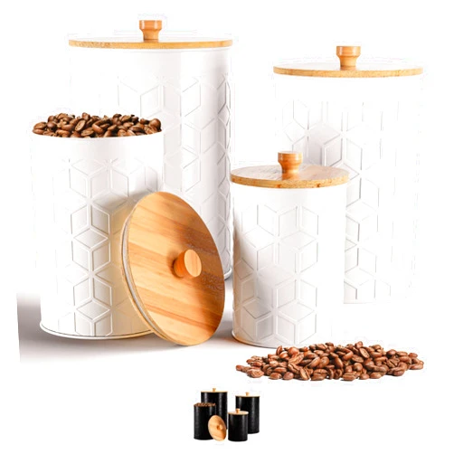 HB Design Co. Kitchen Canisters for Countertop Set of 4 - Textured Iron Kitchen Canisters with Airtight Lids - Canisters Sets for the Kitchen - White Kitchen Canister Set - Flour and Sugar Containers For Countertop