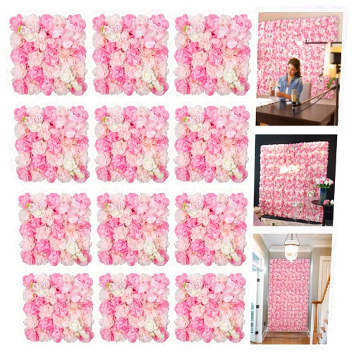 RIDDSEE 3D Flowers Wall Panel 15 * 15inch-12Pcs Artificial Flower Wall Background Silk Rose Mat for Home Party Wedding Backdrop Wall Decor Shop Photo Backdrop Floral Wall Arrangement