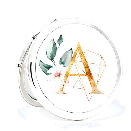 Wadbeev Custom Initial Compact Mirror for Purse, Mini Pocket Hand Mirror Double Sided with 1x/2x Magnification Bridesmaid Proposal Gift Wedding Favors (Initial: A)