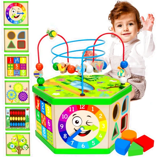 Duchong Wooden Activity Cube for 1 Year old, 12-18 Month Boys & Girls, 7-in-1 STEM Montessori Early Developmental Learning Toys for Kids Aged 1-2, Ideal 1st Birthday Gift Toys for Baby, Toddlers (Green)