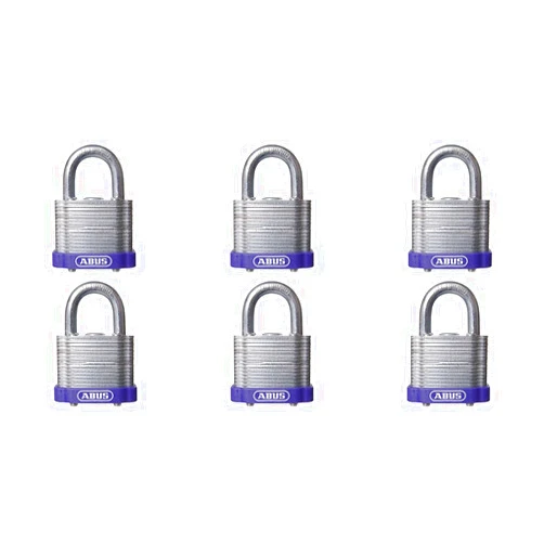ABUS 41/40 Laminated Steel Safety Padlock Purple Bumper Keyed Alike, Pack of 6