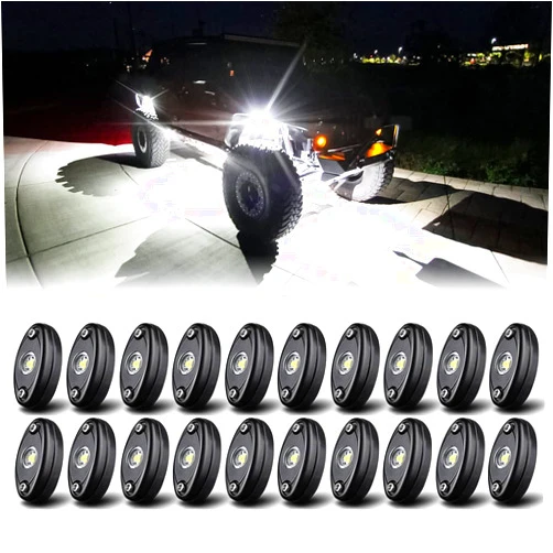 BAOLICY LED Rock Lights White 20Pods for SUV Car JK XJ UTV ATV TJ RZR Offroad Truck Boat Exterior Waterproof Shockproof High Power Underbody Glow Neon Trail Rig Lamps