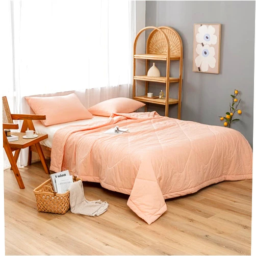 NTCOCO 2 Piece Comforter Set Thin Quilt Summer Lightweight Comforter,100% Washed Cotton,Machine Washable,Soft Comfy Breathable Can Sleep Naked (Pink, Twin)
