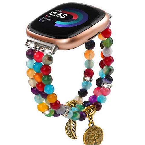 AWSMORE Watch Band Compatible with Fitbit Versa 3/Versa 4/Fitbit Sense 2/Sense for women Beaded Bracelet