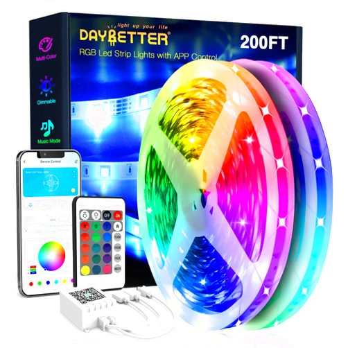 DAYBETTER Led Strip Lights 200 ft (2 Rolls of 100 ft) Ultra Long Smart Light Strips with App Voice Control Remote, RGB Music Sync Color Changing Lights for Bedroom, Kitchen, Party,Home Decoration