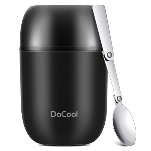 DaCool Insulated Lunch Container Insulated Food Jar 16 oz Stainless Steel Vacuum Bento Hot Lunch Box for Kids with Spoon Leak Proof Hot Cold Food for School Office Picnic Travel Outdoors - Black