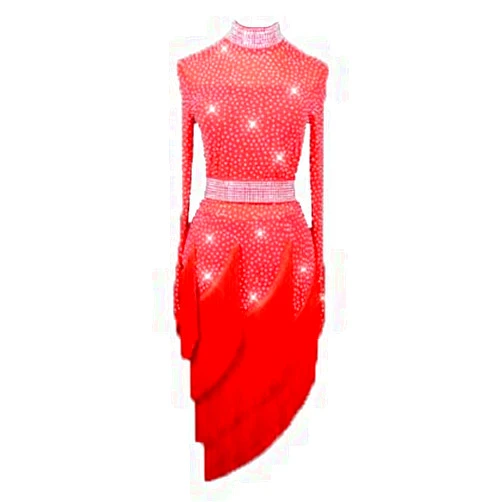 JRUIA Latin Dance Dresses Layered Tassels Professional Ballroom Competition Dance Wear Cha Cha Performance Leotard Costumes