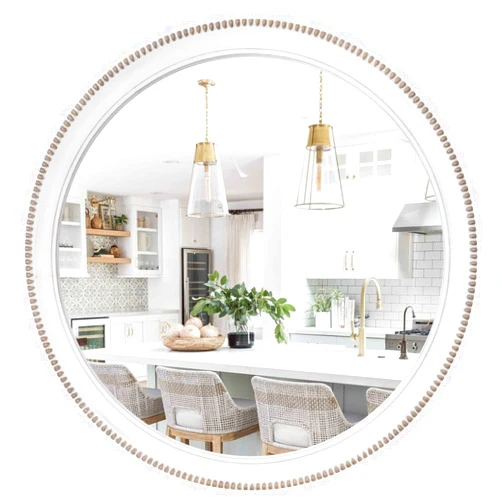 sawsile Wood Circle Mirror,Rustic Farmhouse Wall Mirror 24 inch Round Morden Decoration Wood Large Mirror White Accent Mirror for Bedroom,Living Room