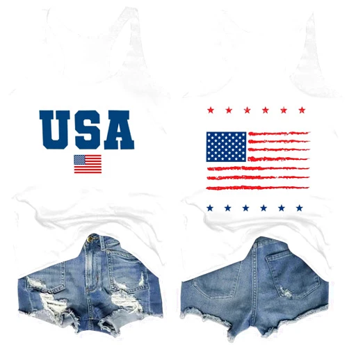 MINOWZE USA Tank Top for Women 4th of July Shirts American Flag Tees Memorial Day Patriotic Loose Vest Tee Tops