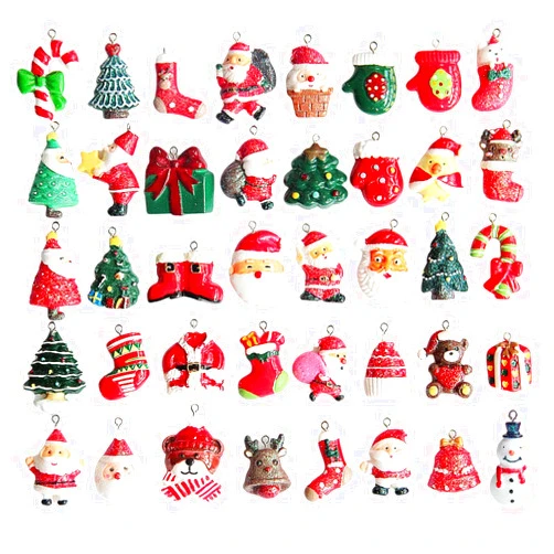 Ecobene 40Pcs Christmas Resin Pendants Santa Claus Snowman Resin Charms Hang Ornament for Christmas Themed Party Decor