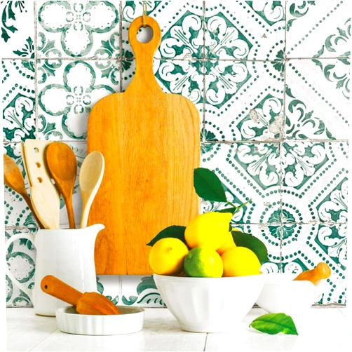 RoomMates RMK11281WP Forest Green Mediterranean Tile Peel and Stick Wallpaper, Sample