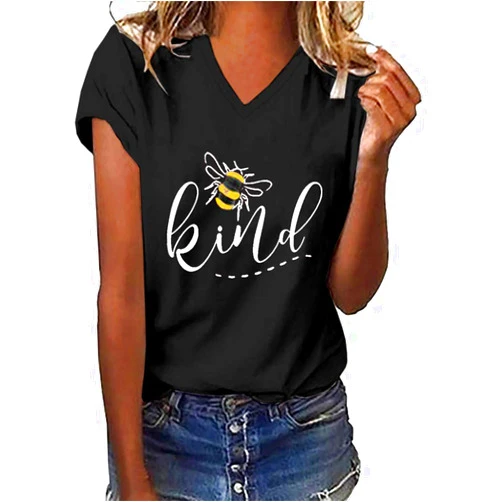 MaQiYa Womens Be Kind Graphic Tees V Neck Cute Printed Summer Casual T Shirts Tops