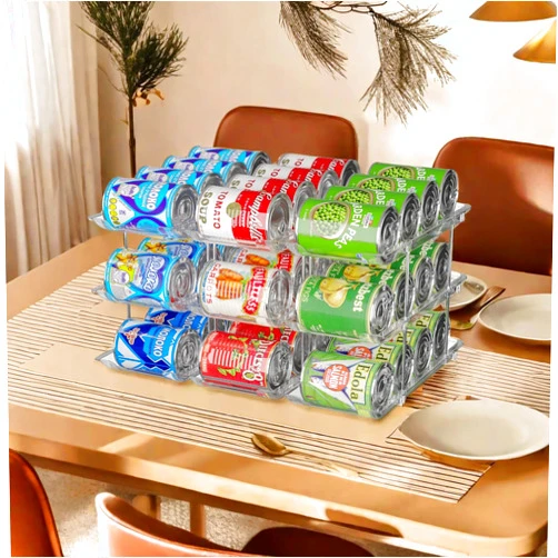 Jsyrjing Can Organizer for Pantry Free combination Can Holders for Fridge,3 Tier Storage for 36 Cans Rack,Canned Food Organizer Suitable for Cabinet Pantry Countertop, Clear (3 * 3)