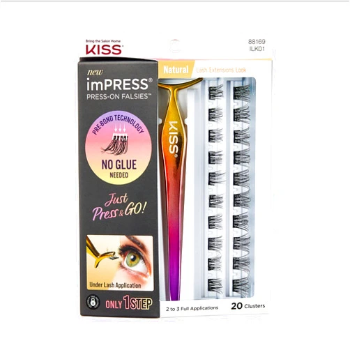 ImPRESS KISS imPRESS Falsies False Eyelashes, Lash Clusters, Natural', 12 mm, Includes 20 Clusters, 1 applicator, Contact Lens Friendly, Easy to Apply, Reusable Strip Lashes