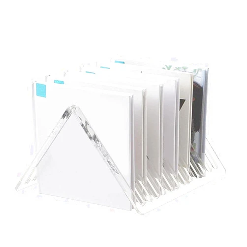DIIDIIF Record Storage Holder Clear Acrylic Record Stand, Triangle Desktop Records Storage Stand Vinyl Record Display Holder, Desk Organizer for Book Magazine CDs Record Stand