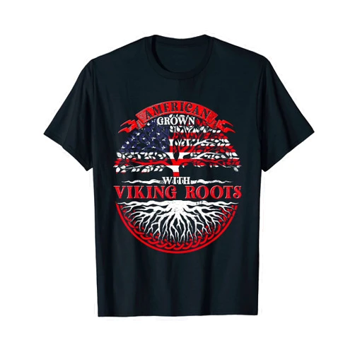 Nordic Warrior Norse Viking Gifts US Flag Scandinavian American Grown With Viking Roots Viking T-Shirt
