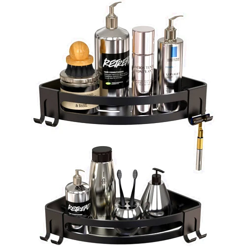 GeekDigg 2 Pack Corner Shower Caddy, Adhesive Bathroom Shelf Wall Mounted with Razor Holder, Drill free, Aluminium Storage Organizer for Bathroom, Kitchen and Dorm