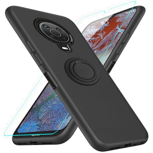 Nijiadi Case for Nokia G10 / G20 / 6.3 Phone Case with Glass Screen Protector, 360° Rotatable Ring Holder Kickstand/Stand Silicone TPU Shockproof Protective Cover Case for Nokia G10 / Nokia G20 - Black