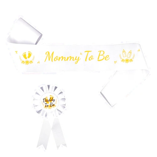 Gosknor Mommy to Be Sash, with Daddy to Be Badge Gold & White Mom to Be Sash Set Pregnancy Sash Gender Reveals Gift Baby Shower Decorations for Boys Girls
