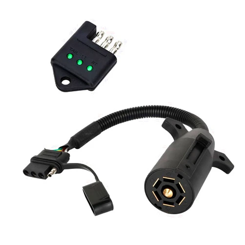 TIROL 4 Pin Trailer Tester Connector + 7 Pin Round to 4 Pin Flat Trailer Adapter