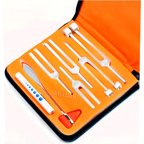 Artlab Premium -Tuning Fork Set-Percussion Taylor Hammer + C128,C256,C512,C2048,C1024 Tuning Forks + Reflex Buck Hammer + Pupil Gauge Pen Light with Nice Carrying Case (Set of 7 W/Taylor Hammer Zipper CASE)