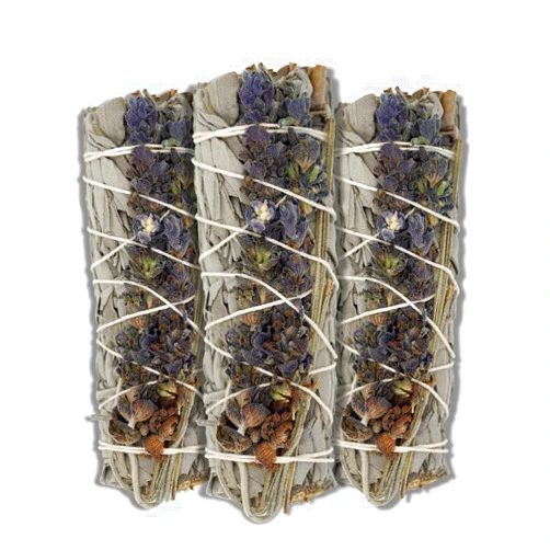 ESPOIR & AMOUR Lavender Sage - 3 Spiritual White Sage Lavender for Smudging, Healing and Ritual - Hand-Tied Lavender Sage Smudge Stick to Cleanse Negativity - 4 Inch Lavender Smudge Stick