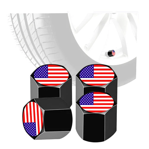 Ziciner 4 PCS American Flag Tire Valve Stem Cap, USA Stem Covers with Rubber Ring, Aluminum Airtight Heavy Duty Corrosion Resistant, Car Decor Accessories for SUV, Motorcycle, Bike (Style A/Red)