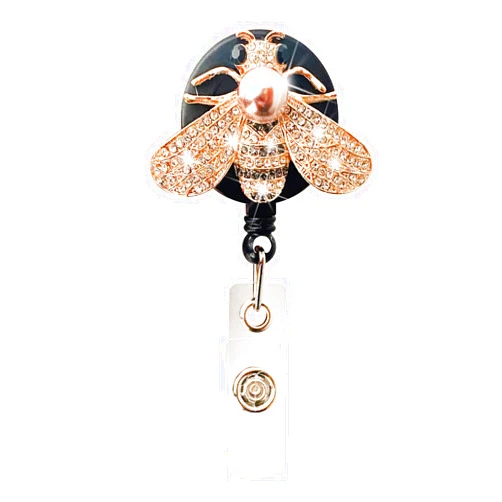 Bestchoice000 Bling Bee Badge Reels Retractable, Diamond Bee Retractable Badge Holders With Alligator Clip Cute Name Id Card Badge Holder For Nurses, Doctors, Student, Office Worker, Office Employee（Golden）