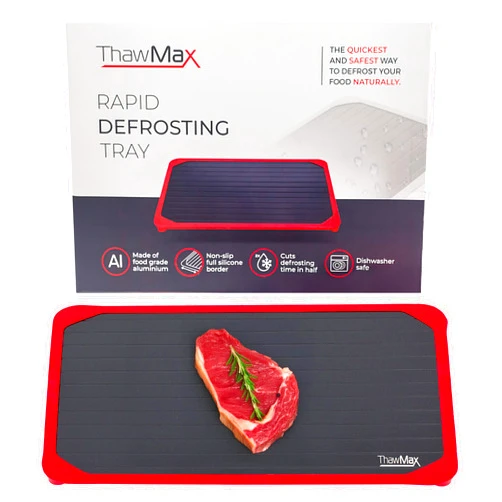 ThawMax Rapid Defrosting Tray | Defrosting Tray For Frozen Meat | Thawing Tray | No Mess Full Silicone Border | Thaw Frozen Food Faster Without a Microwave or Hot Water | Quick and Safe | Meat Defrosting Tray