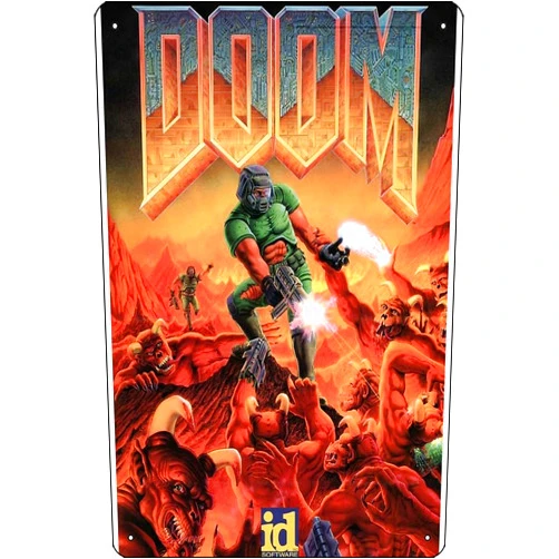 Oedrtqi DOOM GAME BOX COVER Classic Art Print 8 x 12 Inch Funny Metal Tin Sign Game Room Man Cave Wall Decor