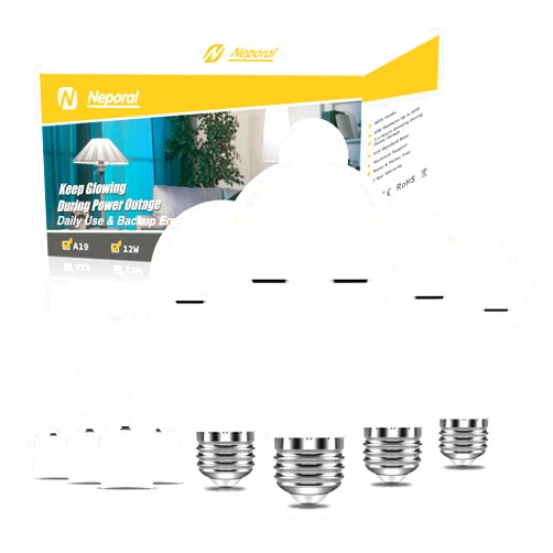 Neporal A19 Rechargeable Light Bulbs Emergency Light Bulb for Power Outages, Led Bulb 60 Watt Equiv., Self-Charging Light Bulb 1200mAh Battery Backup Light Bulbs for Daily, Emergency Use (Daylight)