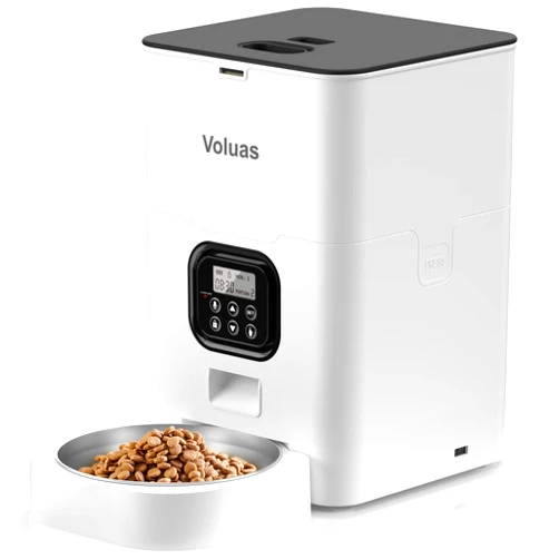 VOLUAS Automatic Cat Feeders - Timed Pet Feeder for Cats and Dogs with Dry Food Dispenser, Desiccant Bag, Programmable Portion Control, 4 Daily Meals, 10s Voice Recorder