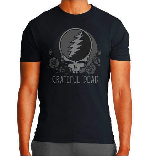 Ripple Junction Grateful Dead Men's Short Sleeve T-Shirt Steal Your Face Stealie & Roses Monochromatic Officially Licensed