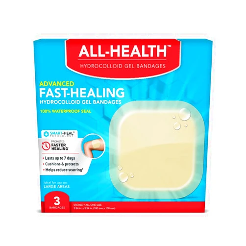All Health Advanced Fast Healing Hydrocolloid Gel Bandages, Extra Large Wound Dressing, 3 ct | Promotes faster Healing for First Aid Blisters or Wound Care
