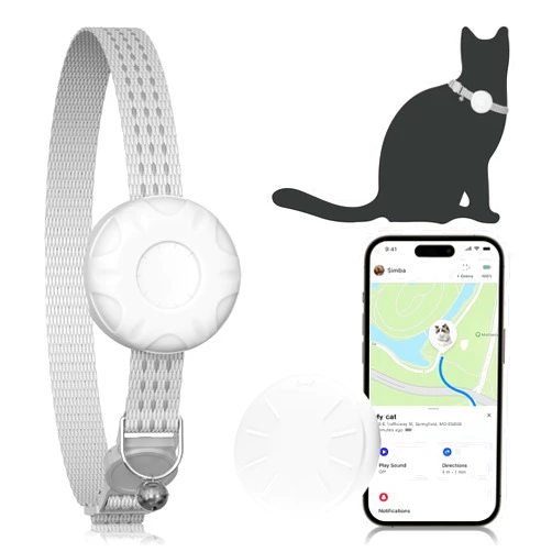 ZFSJ Cat Tracker,GPS Pet Tracker for Cats (Only iOS),Waterproof Tracker Cat Collars with Safety Elastic Buckle,Works with Any Collar,No Monthly Fee,Compatible with Apple Find My App