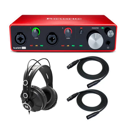 Focusrite Scarlett 4i4 3rd Gen 4x4 USB Audio Interface Bundle with Knox Headphones and 2 XLR Cables (3 Items)