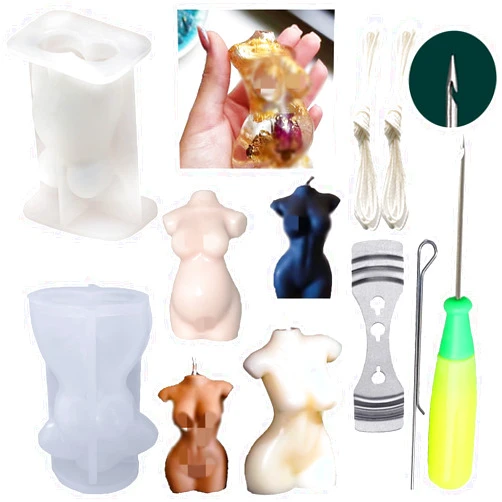 Nimozekd Body Female Silicone Mold New Upgrade Nimozekd 2PCS Woman Body Candle Soap Molds with Mold Punch&candlewick Hook Needle, Curvy Goddess Mold Pregnant Woman Mold, for Candle Aromatherapy Making