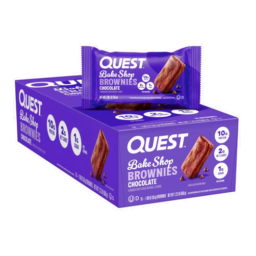 Quest Nutrition Bake Shop, Chocolate Brownies, 10g Protein, 2g Net Carbs, 1g Sugar, Protein Snack, 10 Count