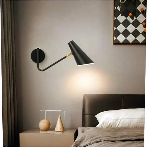 AILELANG Movable Rotating Wall Mounted Bedside Lamps, Indoor Black Metal Swing Arm Wall Sconce, Adjusted Directional Wall Lamps for Bedroom, Living Room, Hotel Rooms, Hardwired E26 Base